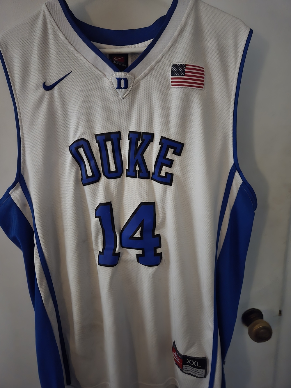 Nike White and Blue Basketball Jersey with XXL Patch